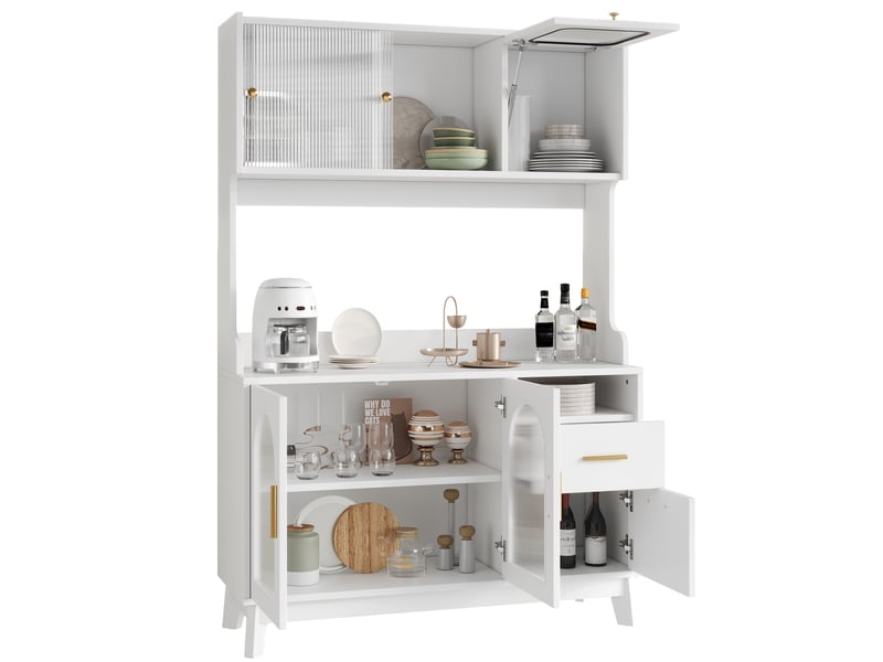  Buffet haut de salle à manger blanc 120 x 40 x 178 cm avec prises et ports usb  - Conforama A