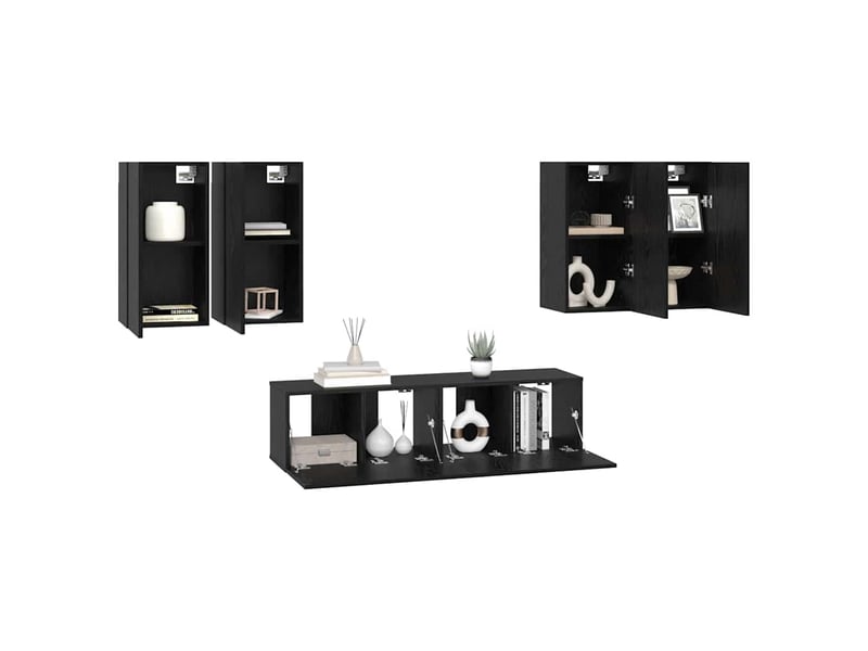  Ensemble meuble tv - banc tv - meuble de rangement 6 pcs chêne noir bois d'ingénierie  - Conforama C