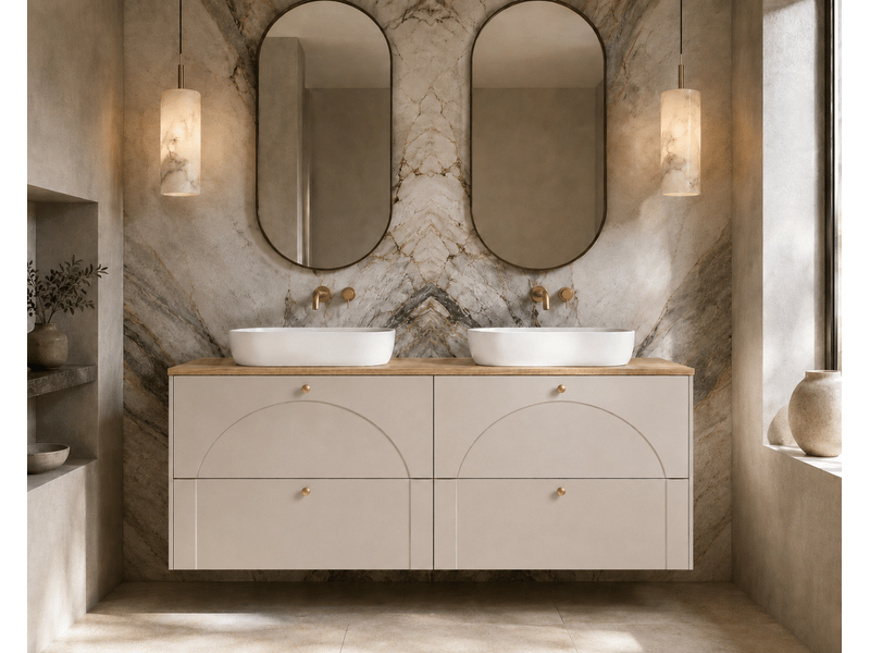 Meuble sous-vasque suspendu aura 160 cm avec plan effet chêne craft cachemire mat g - Conforama B