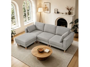 Canapé d'angle réversible fixe MODENVIE  3 places Polyester gris clair