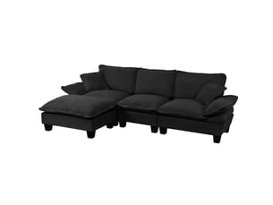 Canapé d'angle modulable l 264 x 155 x 90 cm 4 places, 2 coussins, pouf amovible, chenille noir