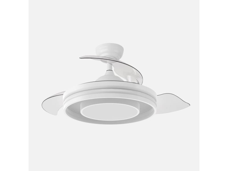  Fabrilamp pitufo plafonnier ventilateur led 57 w, 3990 lm, rgb, moteur dc, 3 pales rétractables, ø 107 cm, blanc 242891368 - Conforama A