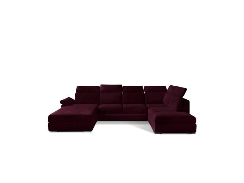  Canapé panoramique convertible majesta 5 places rose foncé – angle droit avec coffre  - Conforama A