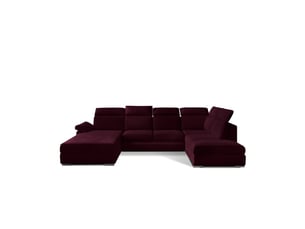 Canapé panoramique convertible majesta 5 places rose foncé – angle droit avec coffre