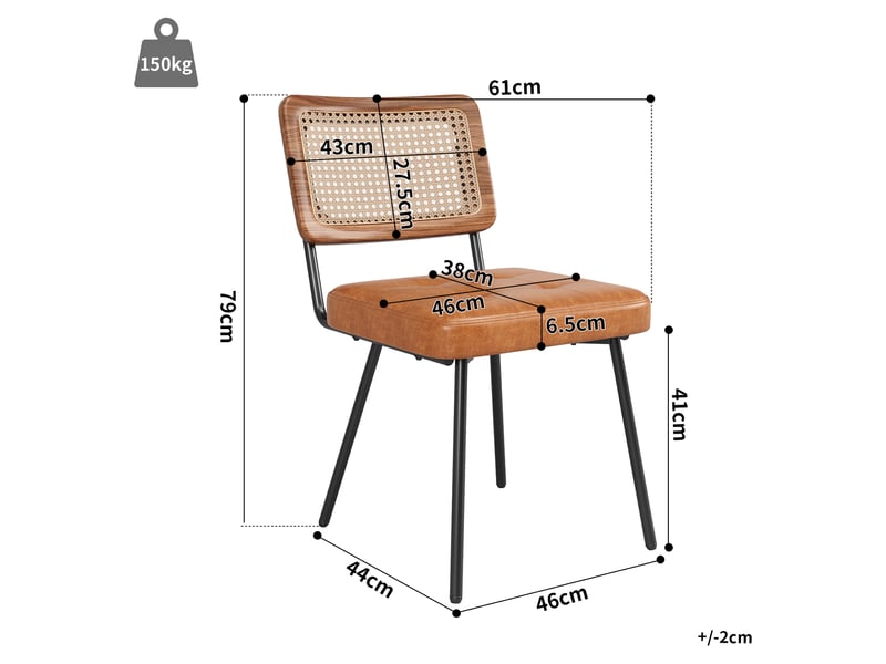  Lot de 4 chaises de salle à manger rétro marron en pu, rotin pe et métal  - Conforama C