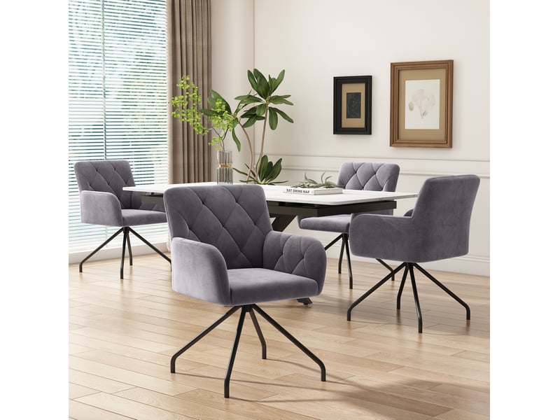  Lot de 2 chaises 55x49x85 cm, chaises de salle à manger, velours gris foncé, dossier enveloppant ergonomique, assise standard  - Conforama D