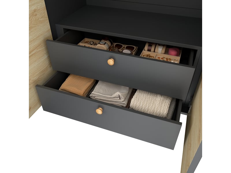  Armoire penderie 90x50x200 cm avec 2 tiroirs - portes battantes et porte-pantalons  - Conforama W