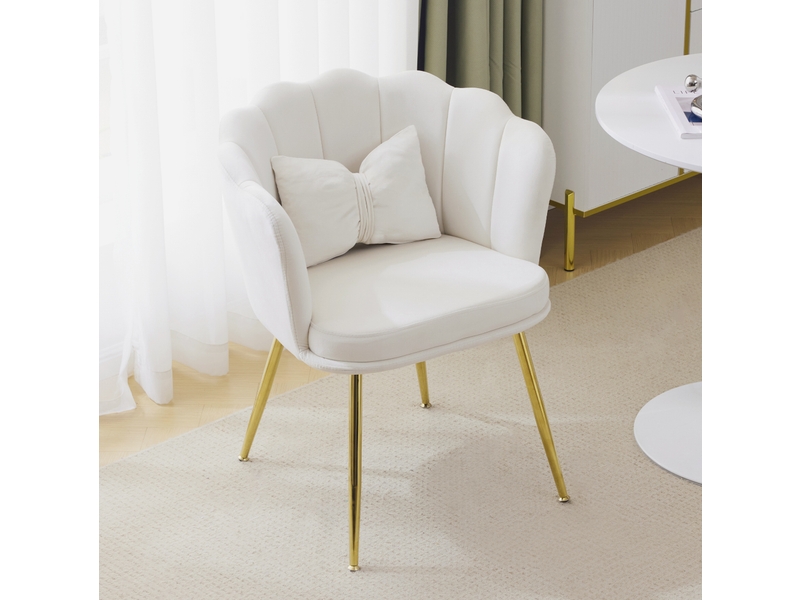  Lot de 6 chaises tcqpz en velours beige dossier pétale coussin inclus pieds en métal doré 63 x 58 x 77 cm  - Conforama B