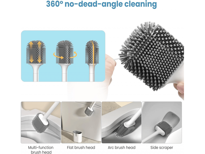  Brosse wc en silicone, brosse wc plate, brosse wc à séchage rapide, fixation muraleau sol, blanche  - Conforama D