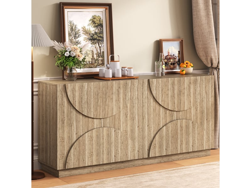  Buffet avec étagères réglables et portes à ressort pour salle à manger 160×40×80 cm naturel  - Conforama B