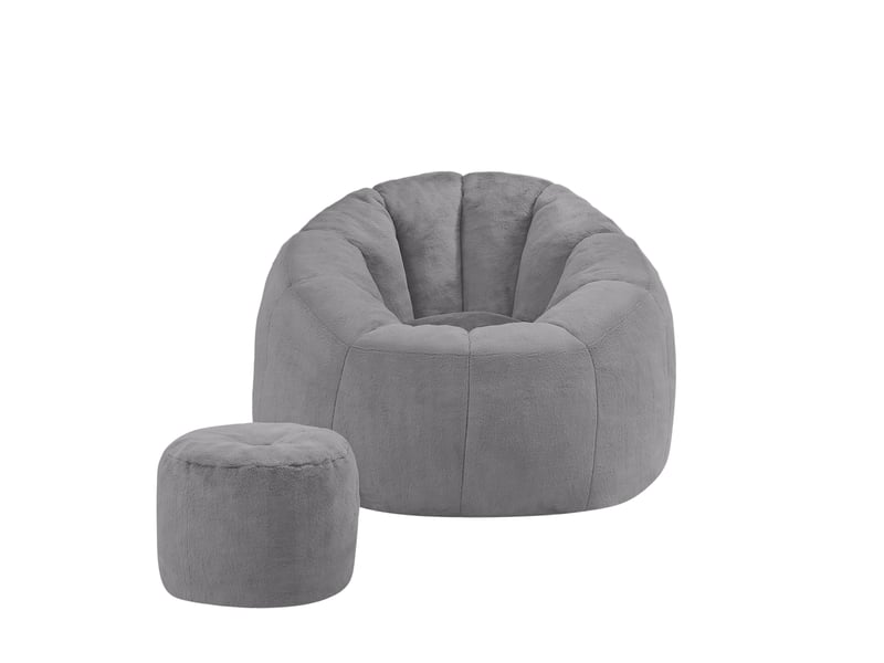 Fauteuil poire avec repose-pieds 105x105x70 cm en polyester gris clair - Conforama E