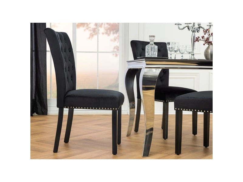  Lot de 2 chaises chesterfield regina noires en velours capitonné – clous argentés et pieds en bois d'hévéa  - Conforama D