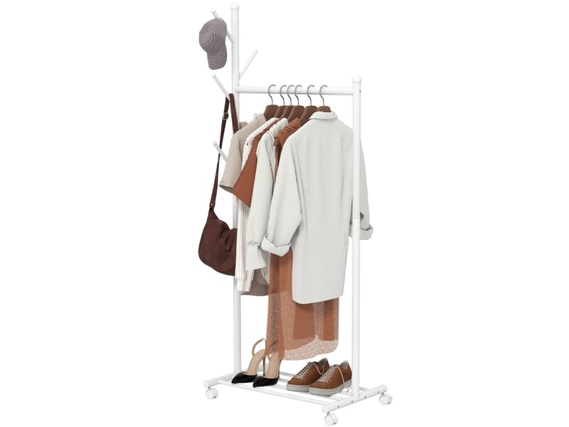  Portant à vêtements mobile 68x43x171 cm blanc avec 5 crochets et étagère  - Conforama A