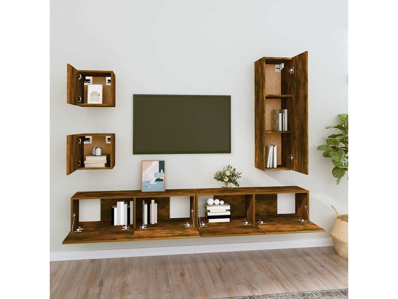  Ensemble de meubles tv 5 pcs chêne fumé bois d'ingénierie shl60448  - Conforama C