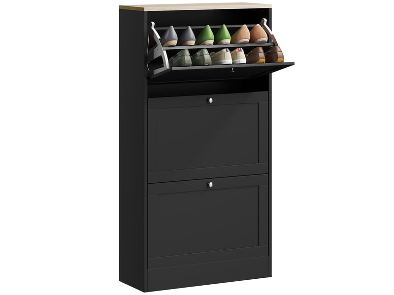  Meuble à chaussures moderne avec 3 tiroirs abattants et étagères réglables pour 18 paires de chaussures 60x23,5x115 cm noir  - Conforama A