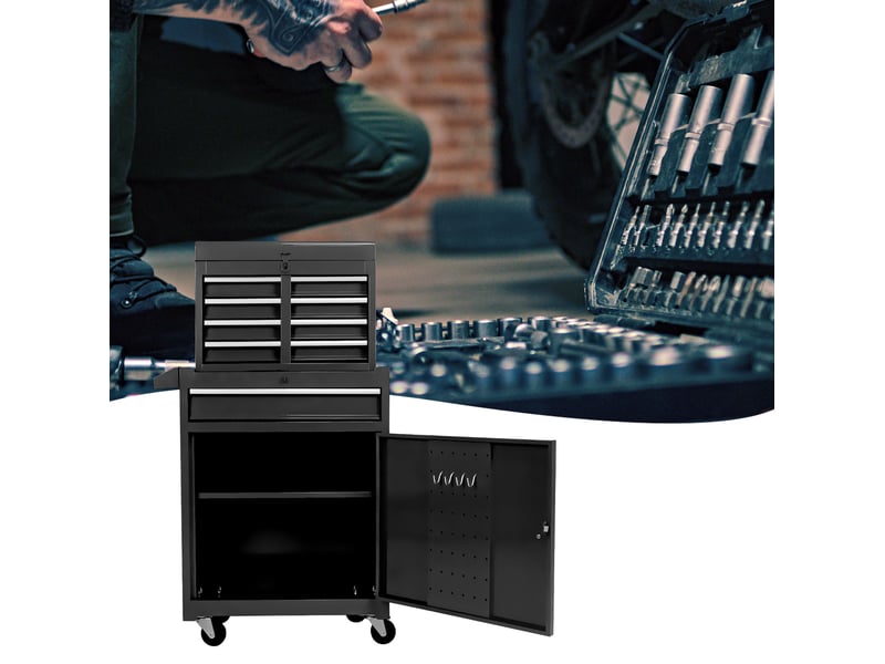  Armoire à outils mobile 51,56 x 27,94 x 101,85 cm noire en acier, 5 tiroirs et rangement de garage  - Conforama D