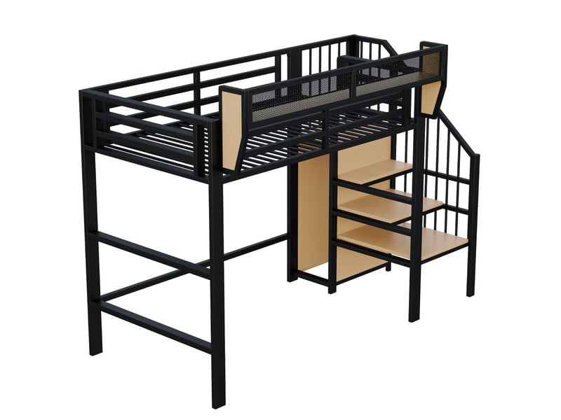  Lit mezzanine enfant 90x200 cm – noir – échelle sécurisée et étagère modulable - sans matelas  - Conforama D