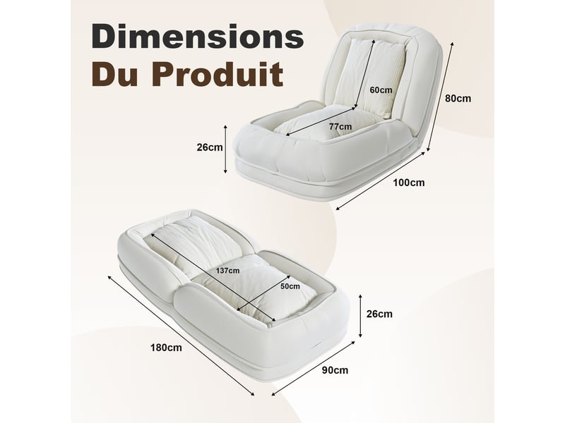  Canapé-lit pliable - ergonomique 5 positions réglables - peu encombrant et pliable - polyvalent pour travail et détente 180x90x26cm - Conforama D
