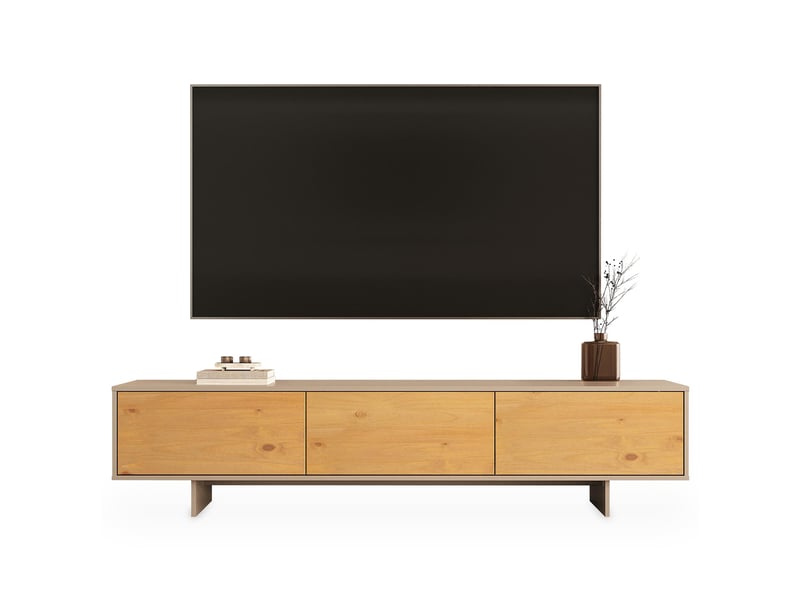  Meuble tv arto l 184 cm 3 portes en bois - blanc cachemire et chêne  - Conforama A