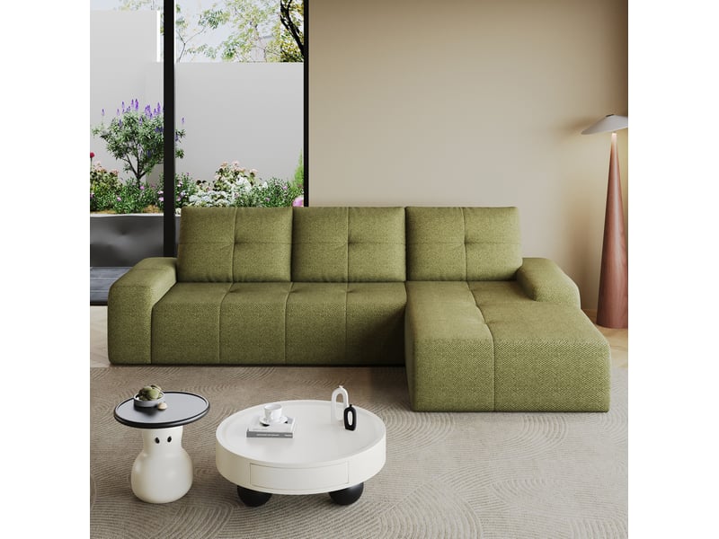  Canapé d’angle 3 places en tissu vert olive, 262x172x82 cm  - Conforama B