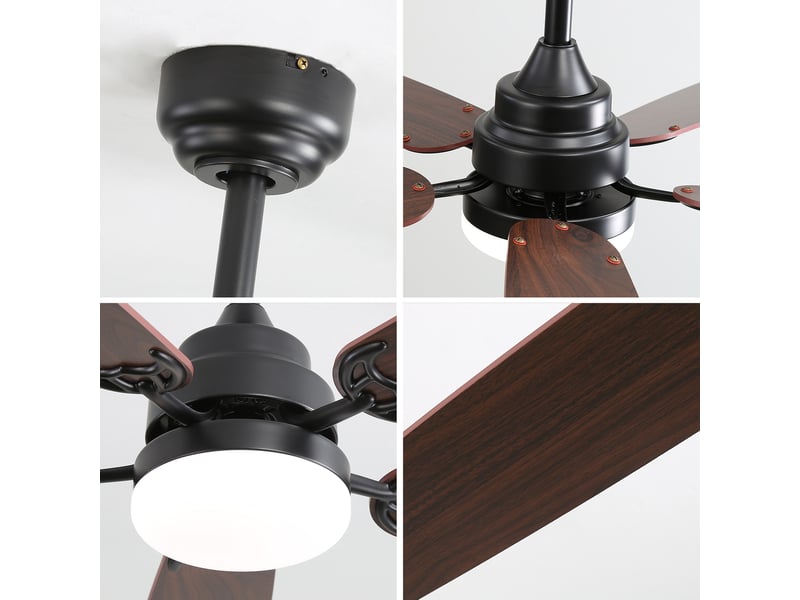  Ventilateur de plafond led 132 cm - 5 pales mdf - 6 vitesses - moteur dc réversible - télécommande - noir  - Conforama E
