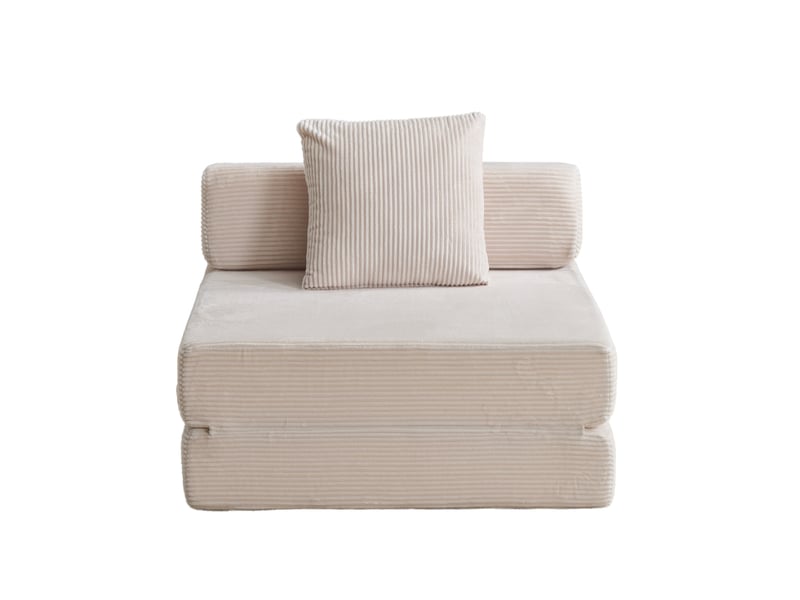  Canapé convertible 1 place modenvie, sofa de sol en velours côtelé blanc avec coussin de dossier et accoudoirs  - Conforama A