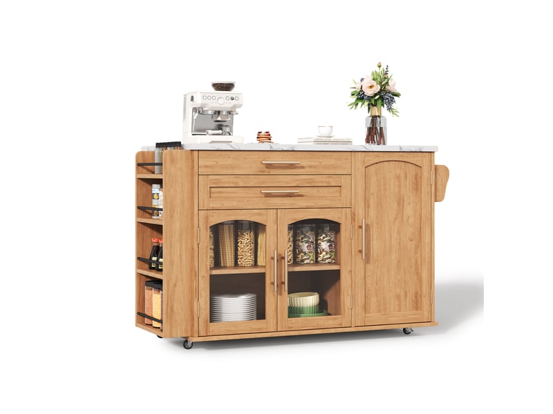  Îlot de cuisine mobile sur roulettes avec plateau rabattable, chariot de cuisine mdf, 138x70x90 cm  - Conforama A