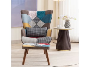 Fauteuil de loisirs avec repose-pieds, dossier et coussin assorti, pour salon