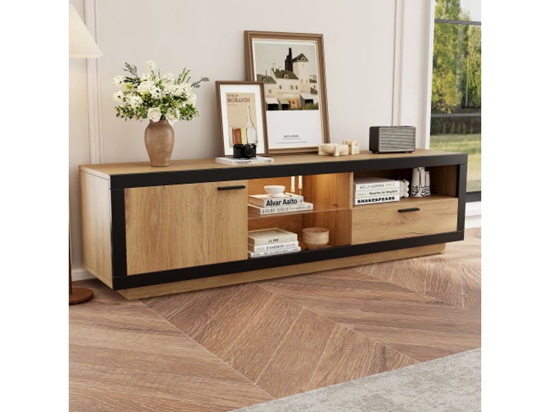  Meuble tv led avec étagères en verre pour salon, chambre, commode tv avec rangement, meuble pour téléviseurs 706555 pouces  - Conforama C