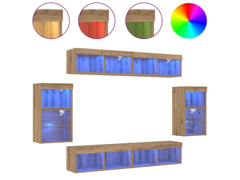  Ensemble meuble tv - banc tv - meuble de rangement 8 pcs chêne artisanal bois d'ingénierie  - Conforama D