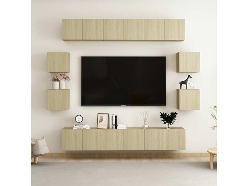  Ensemble de meubles tv - banc tv - meuble de rangement 10 pcs chêne sonoma bois d'ingénierie  - Conforama B
