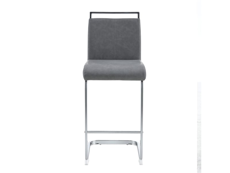 Tabouret de bar lot de 2 avec repose-pieds et assise en pu gris foncé, pieds métalliques argentés - Conforama A