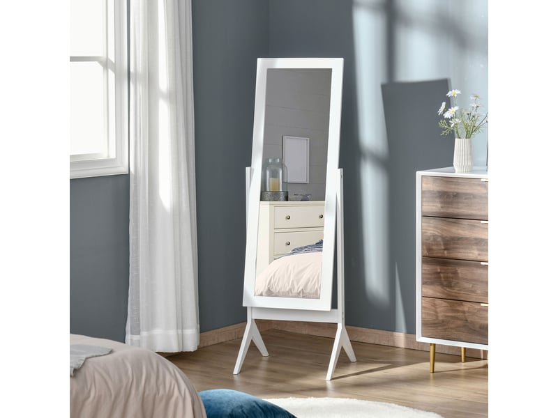  Miroir sur pied à 4 pieds et angle réglable, bois et verre, 47 x 46 x 148 cm, blanc  - Conforama D