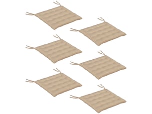 Lot de 6 coussins de chaise de jardin rembourrés 40x40 cm avec rubans kaki