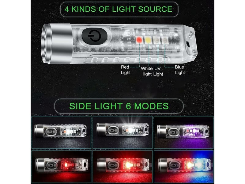 1 led verte transparente forte lumière petite lampe de poche lumière latérale rouge bleu violet lumière charge usb mini porte-clés - Conforama E