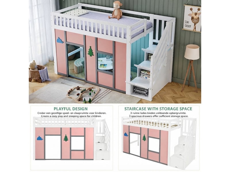  Lit jeune, 90x200 cm, éclairage led, rangement intégré, en bois massif, bicolore cao-N622T987456W-conf-NEW - Conforama E