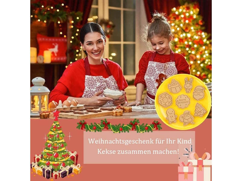 Lot de 8 emporte pièces noël patisserie pour enfants, emporte-pièces 3d en plastique avec poussoir, moule à biscuit de noël - Conforama C