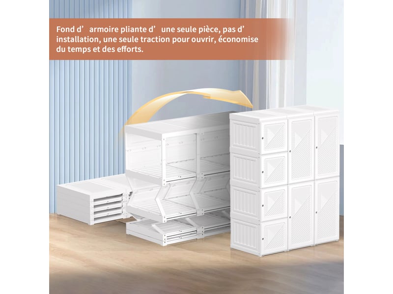  Armoire de chambre rangement ,armoire portable, 6 portes, armoire pliable,1 tringle ,blanc, 69 x 50 x 136 cm  - Conforama R