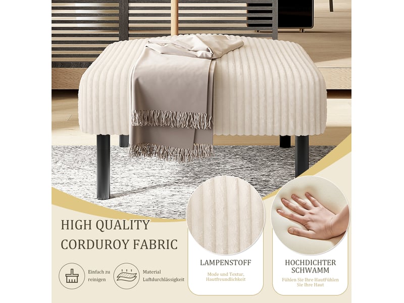  Pouf ottoman 56 x 51 x 39 cm – beige – assise en corduroy, structure métal, usage 3 en 1  - Conforama E