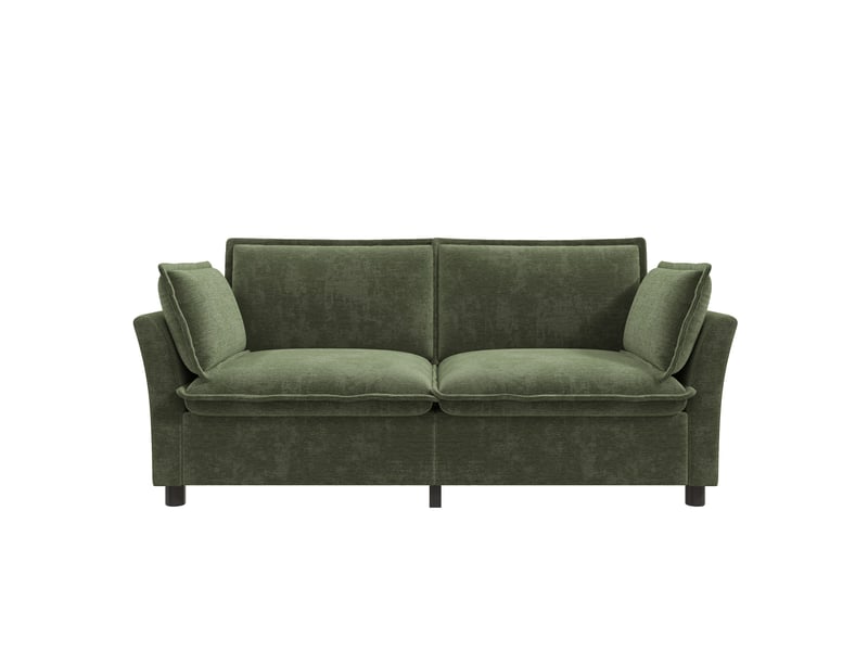  Canapé 2 places en tissu chenille vert, 2 coussins d'accoudoir, montage facile, 155×81×87 cm  - Conforama A