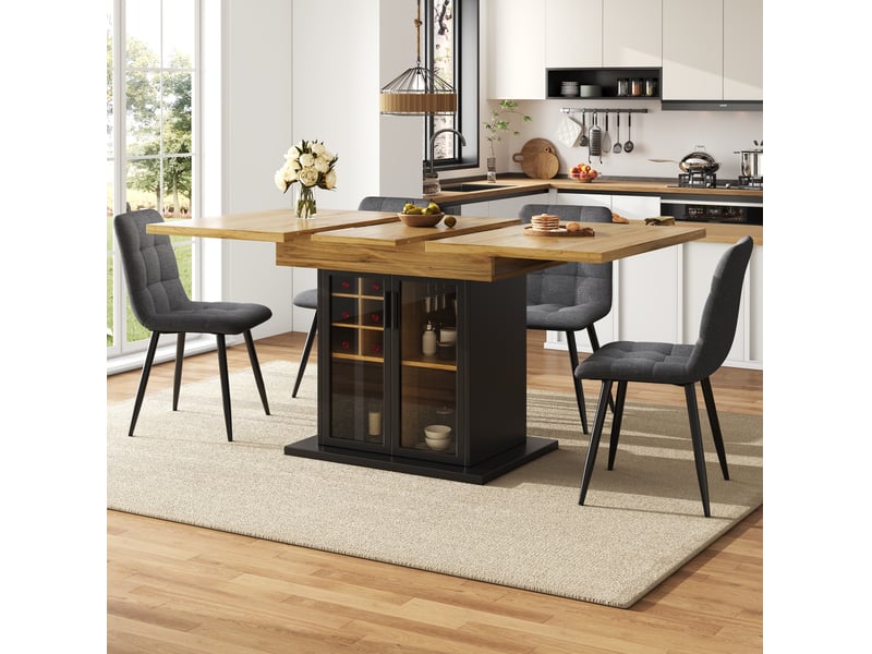 Table à manger extensible 110-140 x 80 cm avec porte vitrée et range-bouteilles - Conforama D