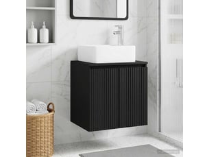 Vanité de lavabo mural, meuble de rangement noir 53x35x63 cm bois d'ingénierie