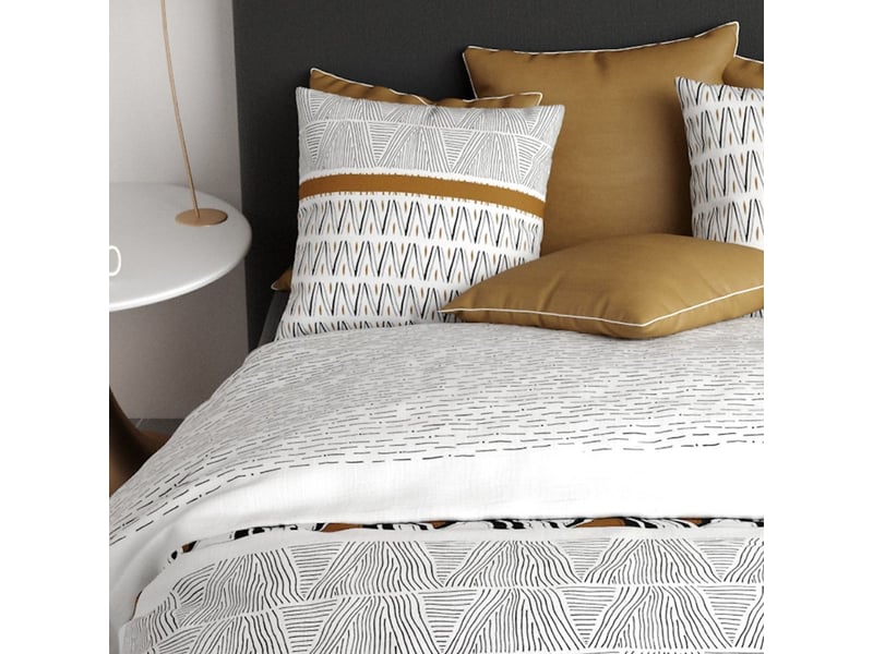  Parure housse de couette 240x220cm + 2 taies motif graphique blanc, noir et jaune 100% coton - selina SELINA - Conforama D