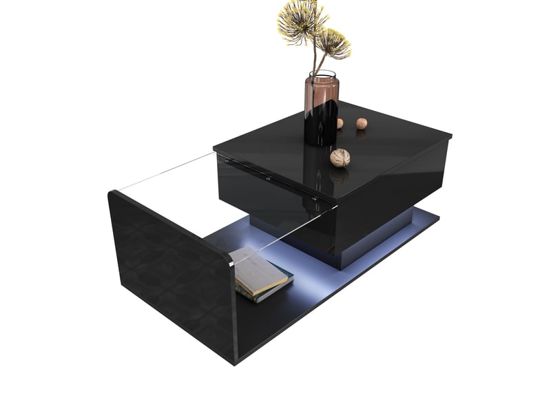  Table basse réglable 100x50 cm, hauteur 33 ou 47.5 cm, verre trempé, noire  - Conforama A