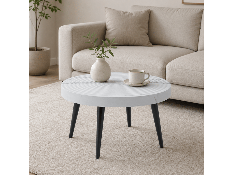  Table basse ronde 60 x 60 x 37 cm en mdf et métal, effet marbre blanc et noir  - Conforama E