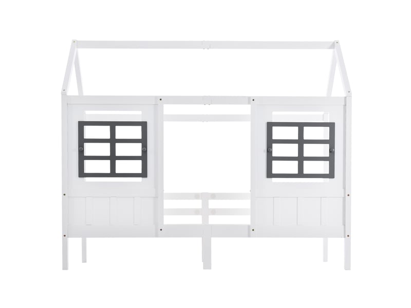  Lit cabane simple 90x200 cm avec 2 fenêtres, pin et mdf, blanc, sans matelas  - Conforama C