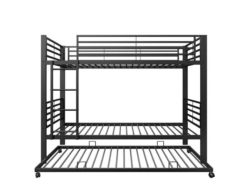  Lit mezzanine,90x200 cm,avec lit gigogne,échelle,barrière,métal,noir  - Conforama A