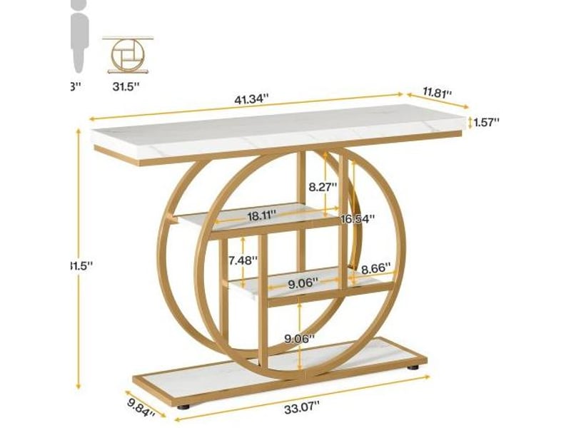  Console à 4 niveaux avec base ronde et plateau épais, style industriel, pour entrée et salon, 105 × 30 × 80 cm  - Conforama D