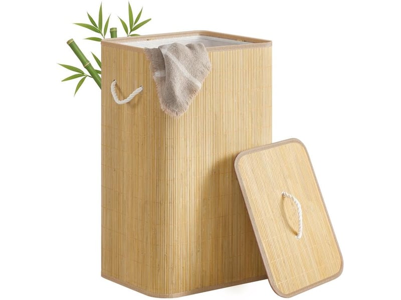  Panier à linge rectangulaire pliable avec couvercle 40 x 32 x 70 cm pratique design moderne en bambou naturel 12_0012420  - Conforama A