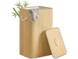 Panier à linge rectangulaire pliable avec couvercle 40 x 32 x 70 cm pratique design moderne en bambou naturel 12_0012420
